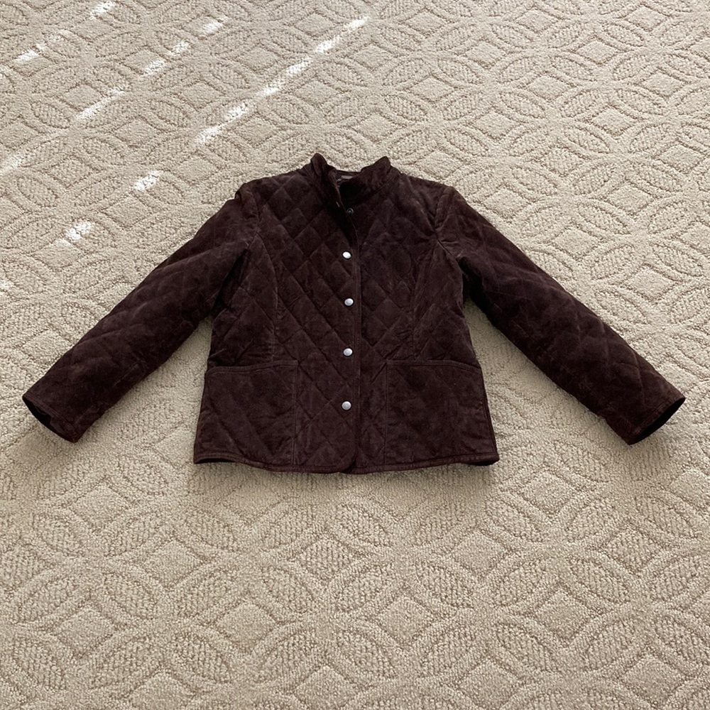 Charter Club Petite Small coffee-colored faux suede quilted coat